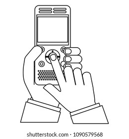 hand holding voice recorder device gadget