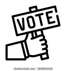 hand holding vote nameplate line icon vector. hand holding vote nameplate sign. isolated contour symbol black illustration