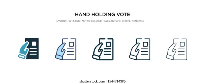 hand holding vote paper icon in different style vector illustration. two colored and black hand holding vote paper vector icons designed in filled, outline, line and stroke style can be used for