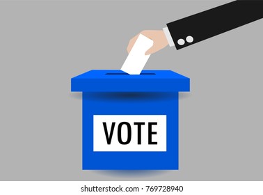 Hand holding  voting card to put in ballot box illustration vector