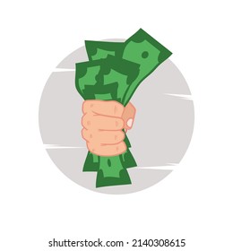 Hand holding wad of cash vector illustration