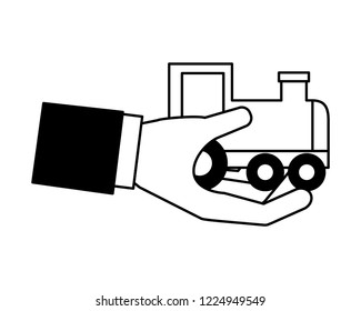 hand holding wagon train toy