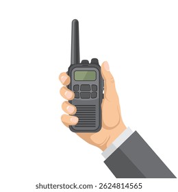 hand holding walkie talkie vector illustration design