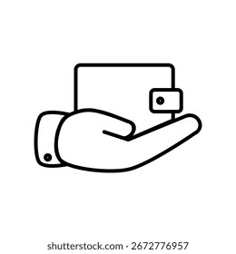 hand holding wallet icon, simple flat style, vector illustration, symbol, design logo template pictogram, for ui or ux isolated on white for mobile app, editable