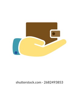 hand holding wallet icon, simple flat style, vector illustration, symbol, design logo template pictogram, for ui or ux isolated on white for mobile app, editable