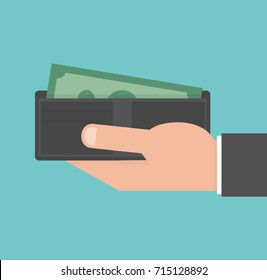 Hand holding wallet with money bill