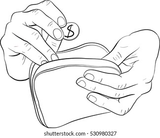 Hand holding wallet,hand picking coin