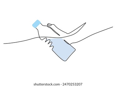 Hand holding water bottle continuous line drawing. sport and health care concept. Vector illustration minimalist design hand drawn.