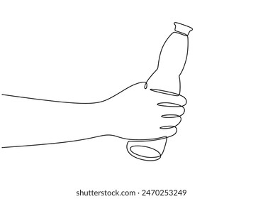 Hand holding water bottle continuous line drawing. sport and health care concept. Vector illustration minimalist design hand drawn.