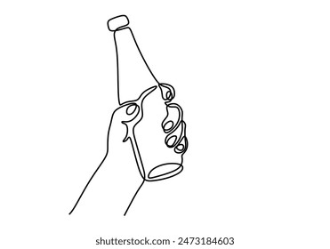 Mano sosteniendo la botella de agua dibujo de línea continua. concepto de deporte y cuidado de la salud. Ilustración vectorial diseño minimalista dibujado a mano.