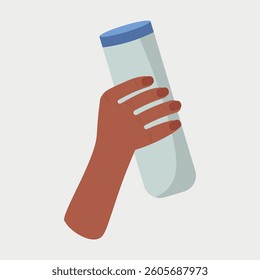 Hand holding water bottle isolated on white background, flat design vector illustration