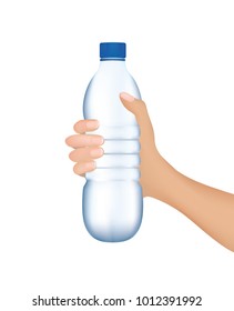 Hand holding a water bottle, vector