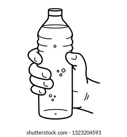 Hand Holding A Water Bottle. Vector Outline Icon Isolated On White Background.