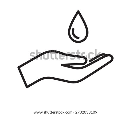 Hand holding water drop concept of purity, care, and hygiene simple line art illustration for health, environment, and wellness themes minimalist design
