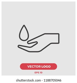 Hand holding water drop vector icon illustration.Water symbol icon.Premium quality.