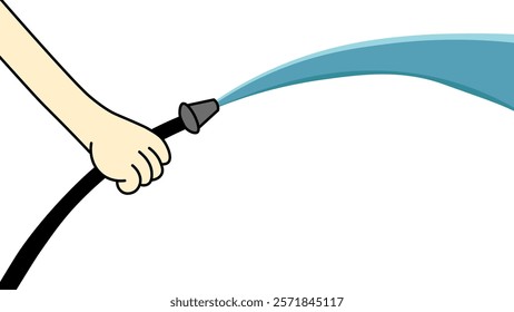 Hand Holding Water Hose Spraying Water Illustration