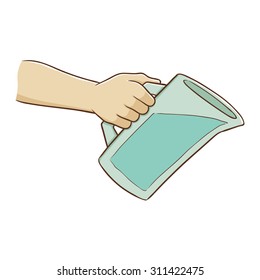 Hand holding a water pitcher in vector illustration
