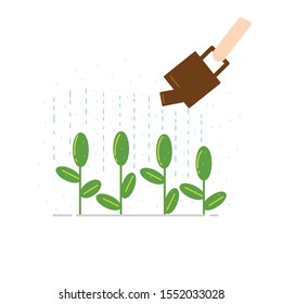 Hand holding watering tree,flat design vector