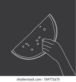 Hand holding a watermelon, vector illustration design. Hands collection.