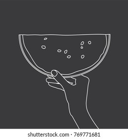 Hand holding a watermelon, vector illustration design. Hands collection.