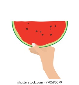 Hand holding a watermelon, vector illustration design. Hands collection.