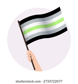 Mão segurando bandeira agender orgulho. Ilustração de vetor de suporte