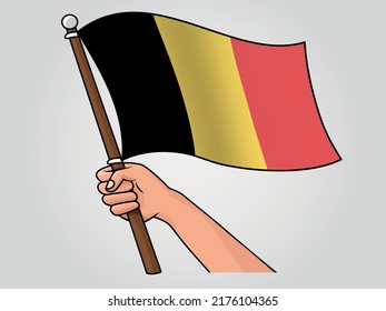 Hand holding wavy Belgium national flag vector illustration
