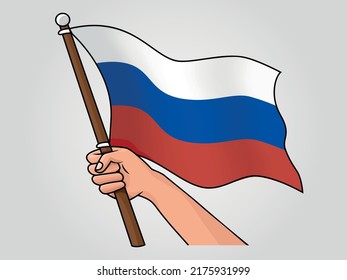 Hand, die eine waagerechte russische Flagge hält Vektorgrafik