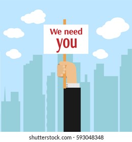 Hand holding we need you plate