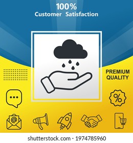 Hand holding weather vector glyph color icon. With yellow and blue background option