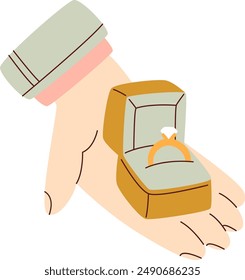 Hand Holding Wedding Ring Box Vector Illustration
