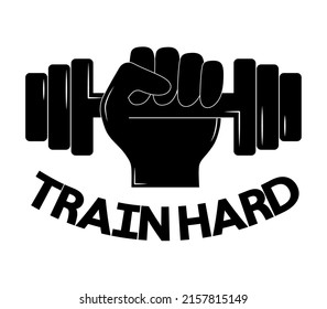 hand holding weight with fitness phrase