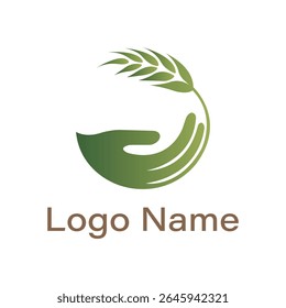 Hand Holding Wheat Ear Circle Logo Agriculture Natural Food and Eco Friendly Symbol