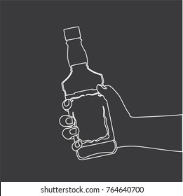 Hand holding a whiskey bottle, vector illustration design. Hands collection.