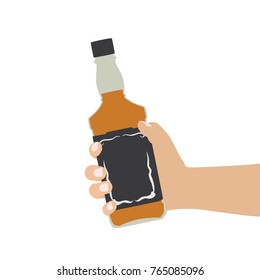 Hand holding a whiskey bottle, vector illustration design. Hands collection.