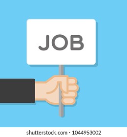 Hand holding white board. Banner with minimal icon. Concept of protest. Vector illustration, flat style.