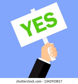 Hand holding white board. Banner with minimal icon. Concept of protest. Vector illustration, flat style.