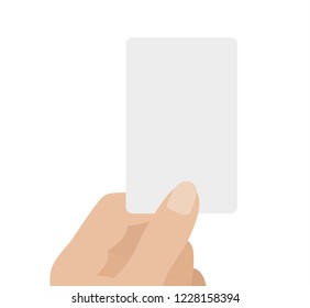 Hand holding white card, isolated on white background. Flat design vector illustration