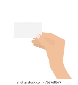 Hand holding a white card, vector illustration design. Hands collection.