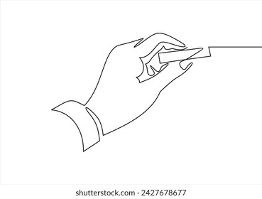 Hand holding white chalk.Continuous one line drawing	