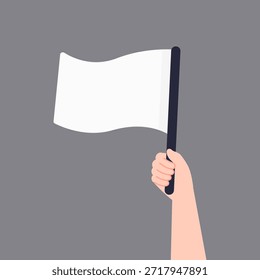 Mano sosteniendo una bandera blanca. Fracaso, Envío, rendición, perdedor, derrota, renunciar a los conceptos. Ilustración aislada del diseño plano del Vector del carácter.