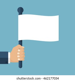 白い旗を持つ手 フラットデザインのベクターイラスト シンボルがあきらめる スレンダリングのコンセプト メッセージの停止 のベクター画像素材 ロイヤリティフリー Shutterstock