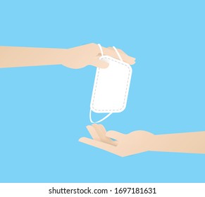 hand holding white mask give for other.protect. personal hygiene,healthcare, disease protection, coronavirus,covid-19