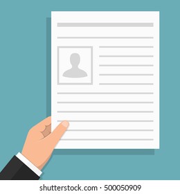Hand holding white paper with text - document, contract, agreement, newspaper, etc, flat design, vector eps10 illustration