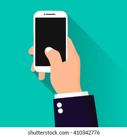 Hand holding white phone