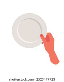 hand holding white plate, isolated on white background