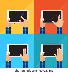 Hand holding white smartphone, touching blank black screen. Using mobile smart phone, flat design concept. casual shirt.

