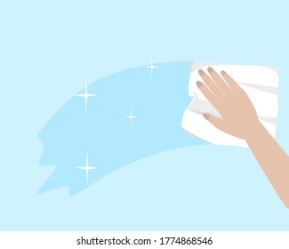 Hand Holding White Tissue Paper For Cleaning The Mirror. Icon Vector Illustration.