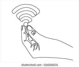 Hand, die Wi-Fi hält. Kontinuierliche Leitung