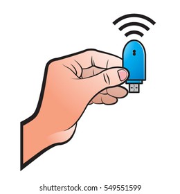 hand holding wifi device in color-vector drawing